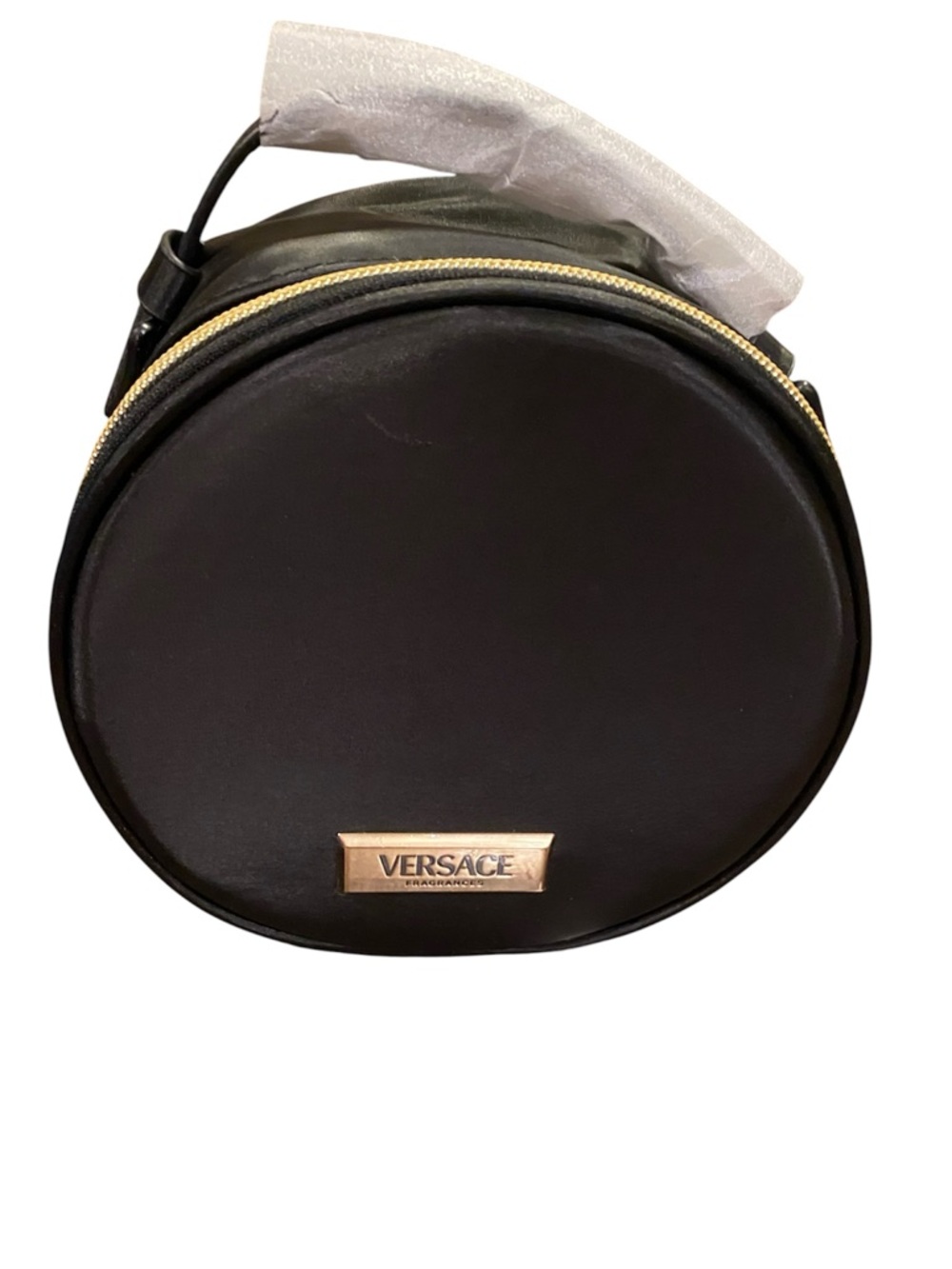 Versace~ 
Black Round Make-Up Pouch/Clutch
Gold Plaque
New